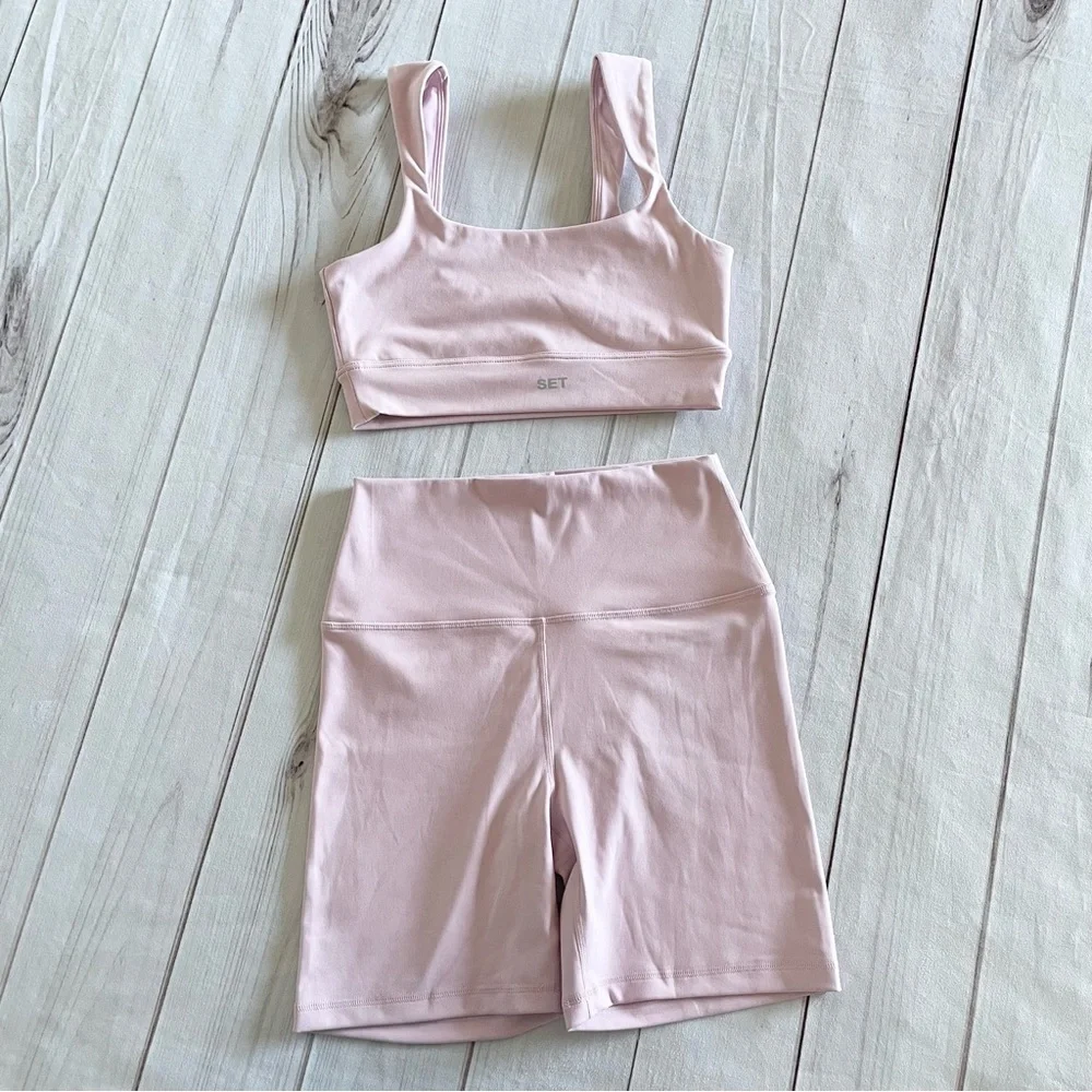 SET ACTIVE Luxform Sports Bra & Biker Shorts Workout Set Women’s M Pink - Picture 2 of 10